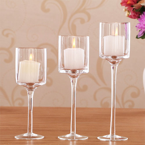Home goods smoked glass tall crystal standing plexiglass centerpiece lamp cone tealight candle holder for wedding