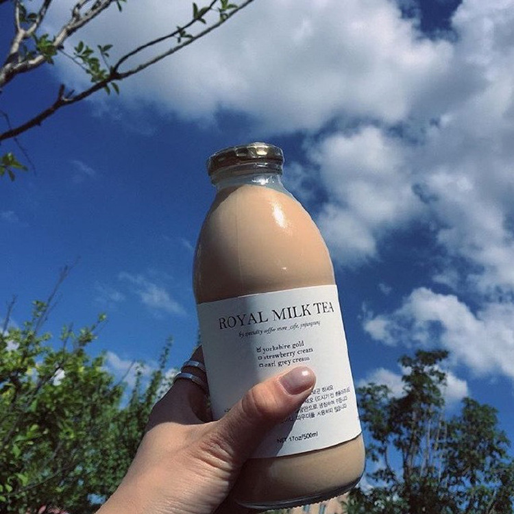 300ml 500ml clear empty round beverage milk glass bottle with metal lids