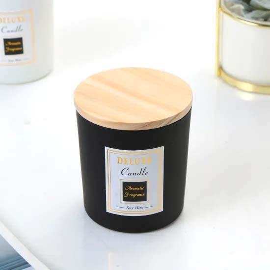 Factory 6oz and 8oz and 10oz Custom Clear Frosted Matte Black Glass Candle Holder Candle Jars with Bamboo Wooden Lids